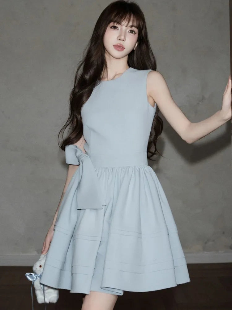 LBSFY -Elegant Vintage Style Dresses For Woman Summer French Lace-up Slim Waist O-Neck Party Evening Dress Fashion 2025 New Causal