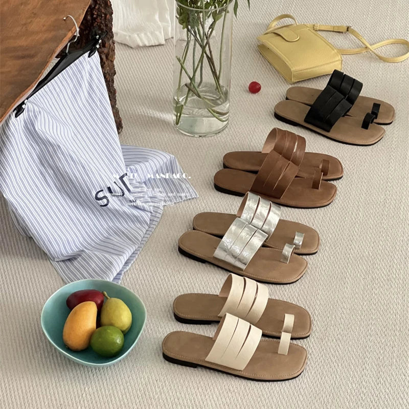 LBSFY  - Designer Summer Clip Toe Women Slippers Fashion Comfort Flats Slides Rome Ladies Outdoor Beach Sandalias Flip Flop