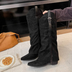 LBSFY -New Style Fashion Winter Street Style Pointed Toe Knee-High Boots Women Low Heels Shoes Female Long Booties Zapatos De Mujer