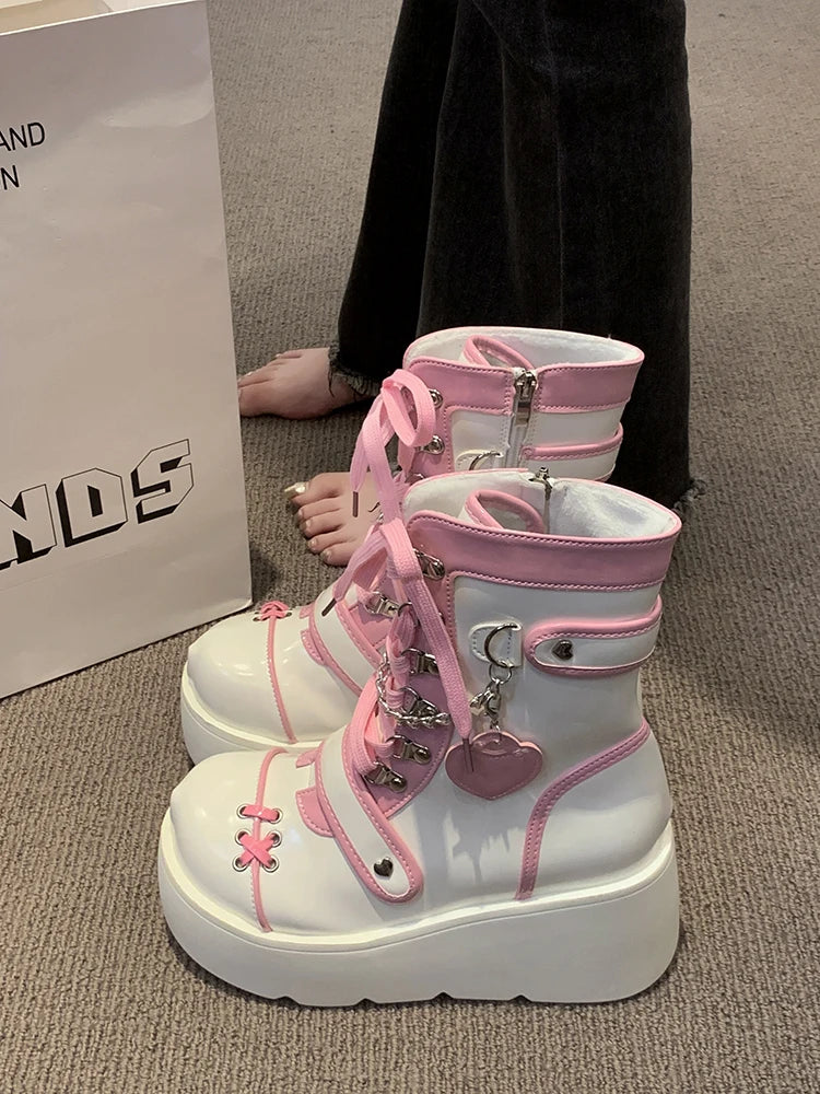 LBSFY  -  Fashion Thick Sole Lolita Shoes  New Women's Cute Matsutake Knight Boots Sweet Cool Style Girls' Fashion Color Matching Boot