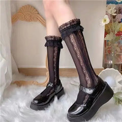 Lbsfy Women's Socks Japanese Style Lace Lolita Summer Autumn Thin Comfortable Solid Color Bow Mid-tube Jk Sweet Lovely Sexy Calf Socks