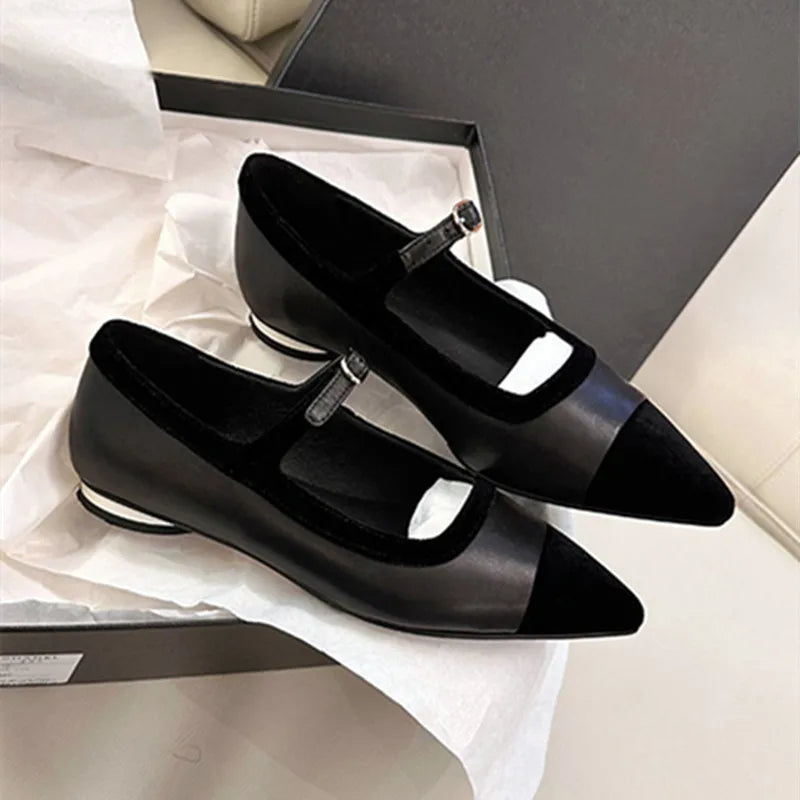 LBSFY  -  Fashion Pointed Toe Mary Jane Women Shoes Autumn Low Heel Comfort Mules Shoes Belt Buckle Brand Design Office Wedge Flat Shoes