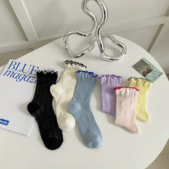Lbsfy Women Socks High Quality Summer Fashion Casual Long Socks Solid Color Korean Style Waveselvedge Mesh Breathable Simple Thin
