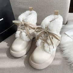 LBSFY  -  Winter Pu Leather Velvet Non-slip Warm Snow Boots for Women Designer Soft-soled Women's Cotton Shoes Fashion Ankle Boots Female
