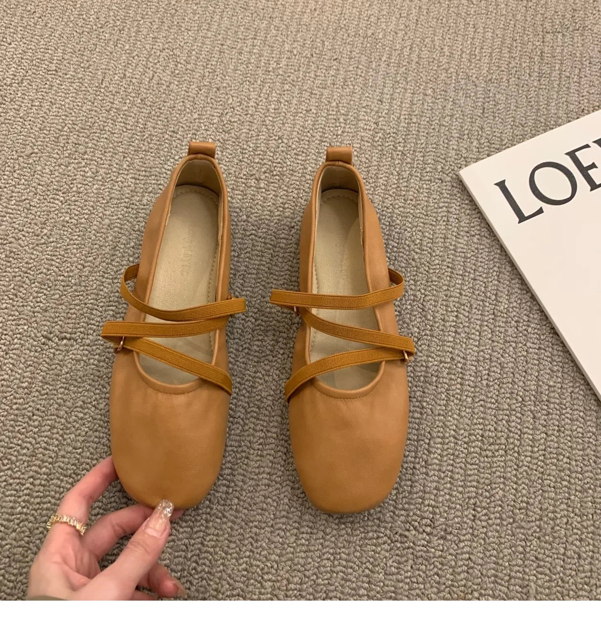 LBSFY -Women Shoes Brand Designer Mary Janes Shoes Woman Square Toe Japanned Leather Flats Vintage Narrow Band Loafers