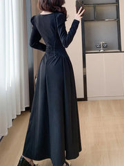 LBSFY -Elegant Chic Women Fashion Black Dress Vintage Casual A-Line Solid Party Birthday Prom Dresses Female Spring Clothes Robe Mujers