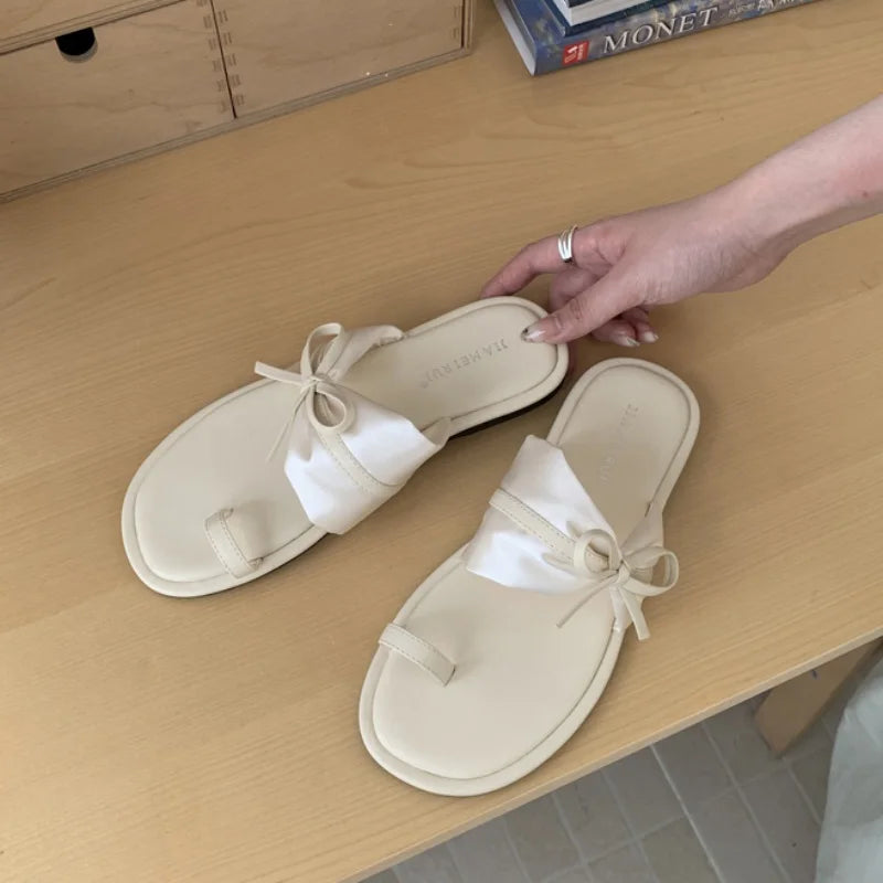 LBSFY -Brand New Women Slippers Beach Platform Slides Open Toe Bow Woman Slippers Clappers Summer Footwear Slip On Soft Sandal