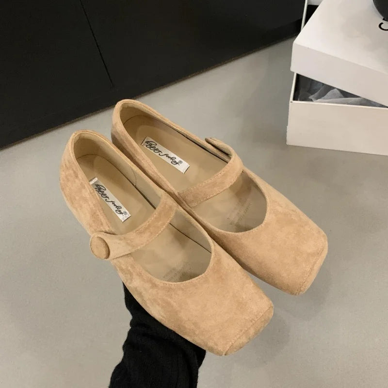 LBSFY  -Spring Brand Women Flats  Soft Leather Eelgant Dress Shoes Square Toe Shallow Slip On Ladies Casual Ballet Shoes