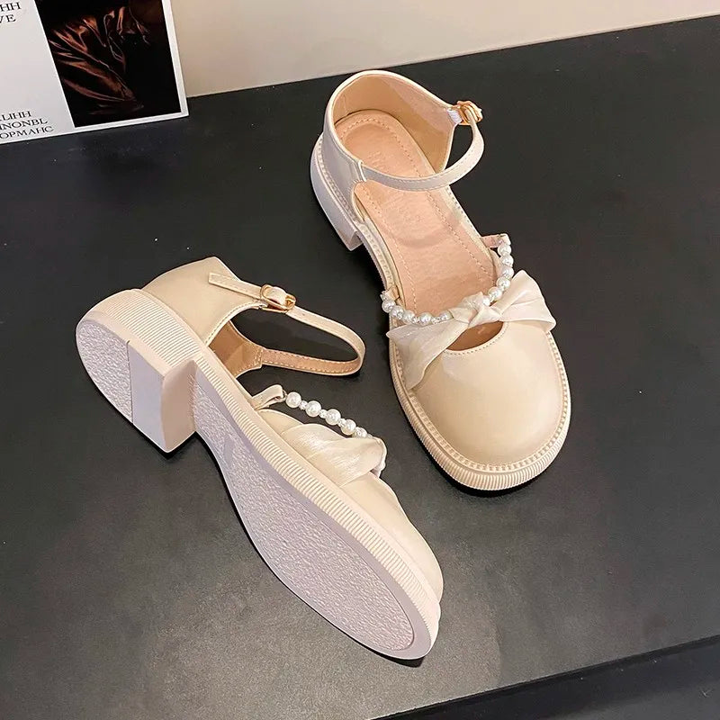 LBSFY  -  2024 New Women Casual Shoes Fashion String Bead Mary Jane Shoes Trend Brtish Style Women Loafers Comfortable Leather Shoes