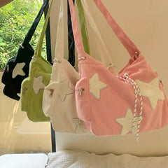 LBSFY -Large Capacity Corduroy Bag, Women's Single Shoulder Casual Five Pointed Star Crossbody Bag, Versatile Tote Bag