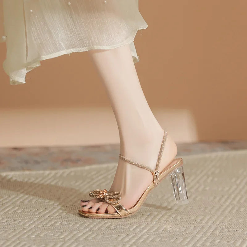 LBSFY  -  Size 30-44 Square Toe Chunky Heel Sandals Women Transparent High Heel Open Toe Summer Sandals Two-wearing Gold Silver Heels