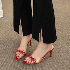 LBSFY  -Sexy Thin High Heel Summer Women's Slippers Elegant Butterfly-knot Peep Toe Slides Ladies Evening Party Shoes