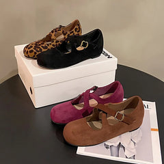 LBSFY -Retro Faux Suede Flat Internal Increase Women Dance Shoes 2025 Spring Autumn New French Casual Commuting Mary Jane Shoes Woman