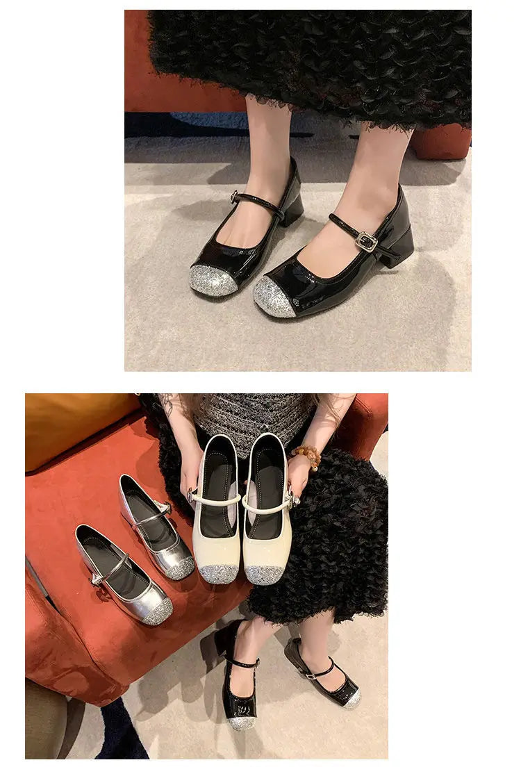 LBSFY -Women's Mary Jane Shoes Leather Summer Dresses French Style Wear-resistant Round Toe Mid Heel Ladies Design Single Lolita Shoes