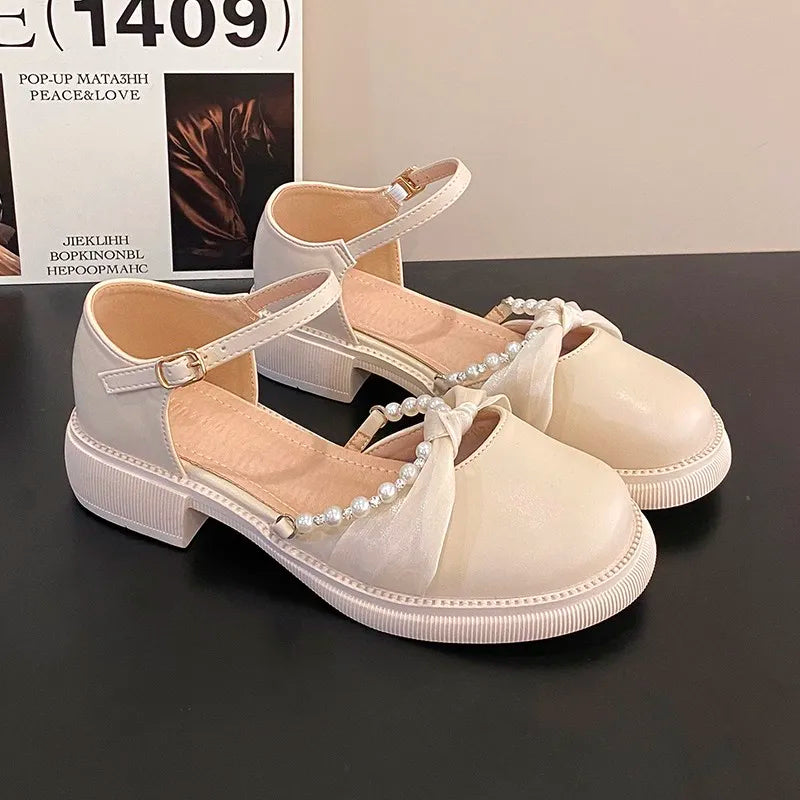 LBSFY  -  2024 New Women Casual Shoes Fashion String Bead Mary Jane Shoes Trend Brtish Style Women Loafers Comfortable Leather Shoes