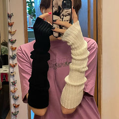 Lbsfy New Long Fingerless Gloves Womens Winter Warmer Knitted Arm Sleeve Fine Casual Soft Girl Goth Clothes Women Punk Gothic Gloves