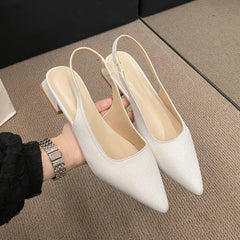 LBSFY -Summer Women's New Sexy Pointed Retro Solid Color High Heels PU Leather Outdoor Banquet Party Women's Sandals Large Size