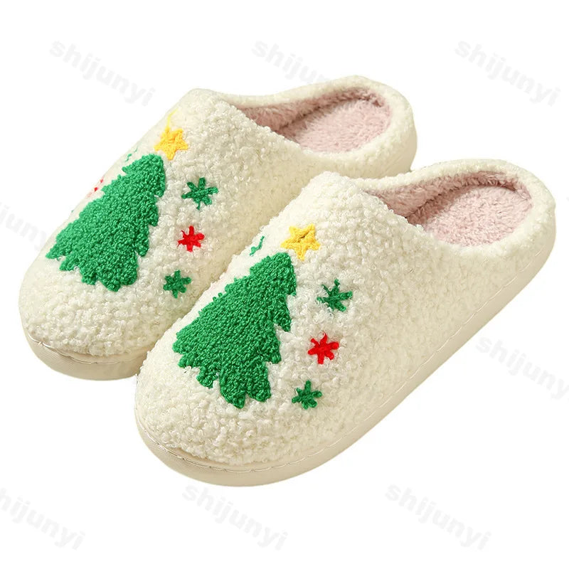 LBSFY  -  Christmas Elk Cotton Slippers for Women Men New 2025 Winter Cute Cartoon Home Non Slip Couple Floor Slides Indoor Plush Shoes