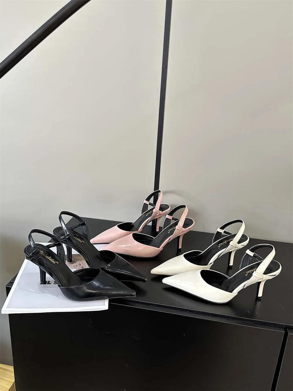 LBSFY  -  Sexy Women Sandals Pointed Toe Summer Dress Shoes Thin High Heels Back Strap Office Pumps Black White Pink Casual Mules 35-39