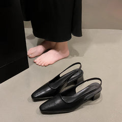 LBSFY -Summer New Women Sandal Fashion Pointed Toe Shallow Slip on Ladies Elegant Slingback Shoes Thin Med Heel Dress Mules