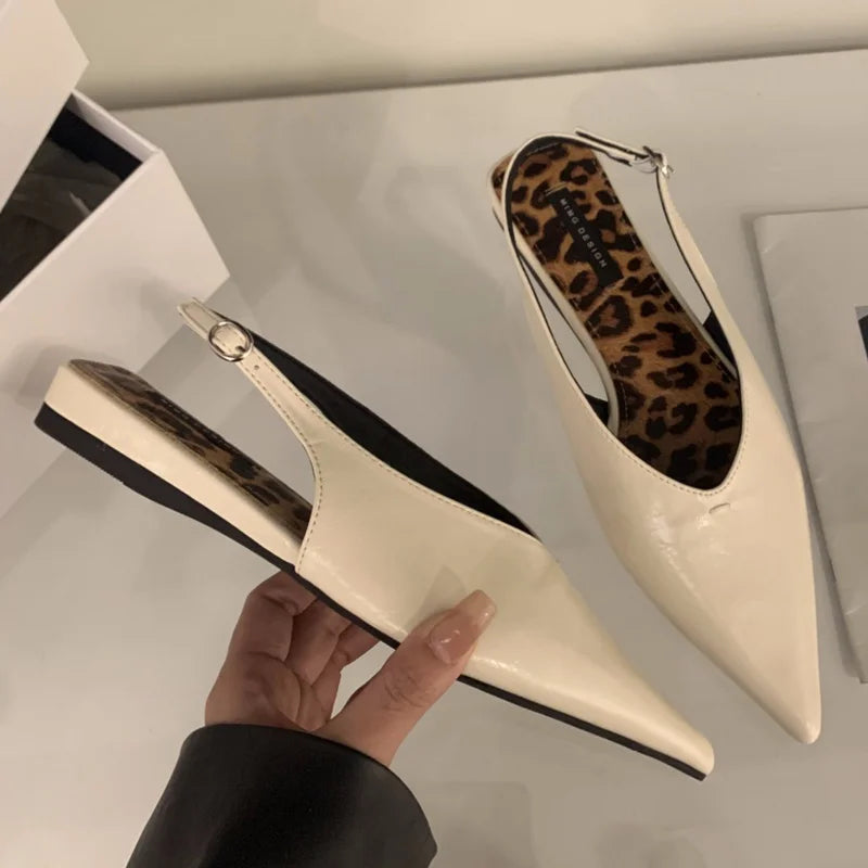 LBSFY  -Brand Women Sandals Pointed Toe Elegant Flat-heel Shoes Summer Fashion Slingback Woman Mules Shoes Pumps Dress Shoes Mu