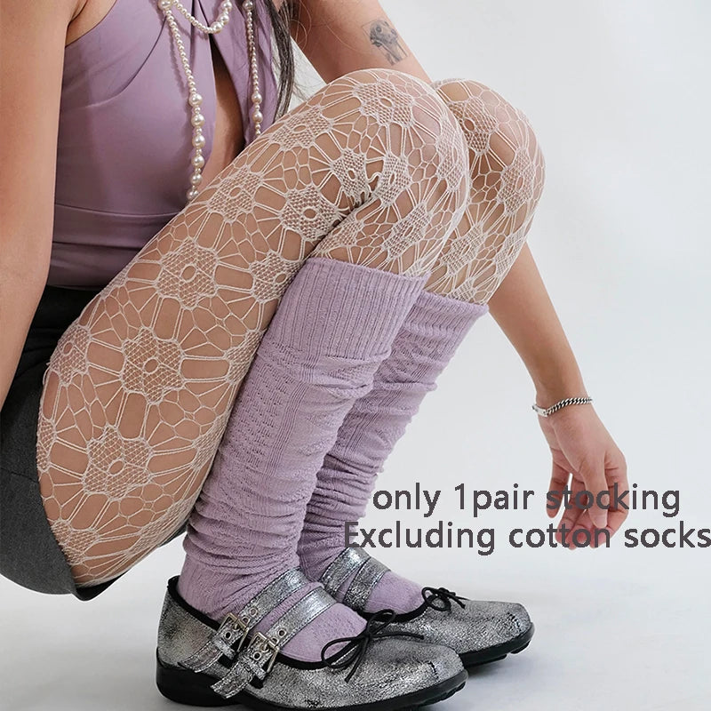 Lbsfy Japanese Sweet Sakura Fishing Net Stockings Vintage Women Y2K Summer Flower Sexy Luxury Stockings Party Underwear Pantyhose