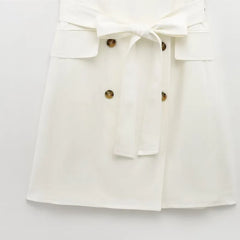 LBSFY -Fashion Simple Slim Fit Blended Short Dress Elegant Solid Color Lapel Summer Dress With Belt Dresses Bouble Breasted Dress