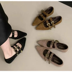 LBSFY -New Pointed Toe Women Mary Jane Shoes Fashion Shallow Buckle Shoes Ladies Casaul Dress Low Heel Leather Shoes Zapatos De Mujer