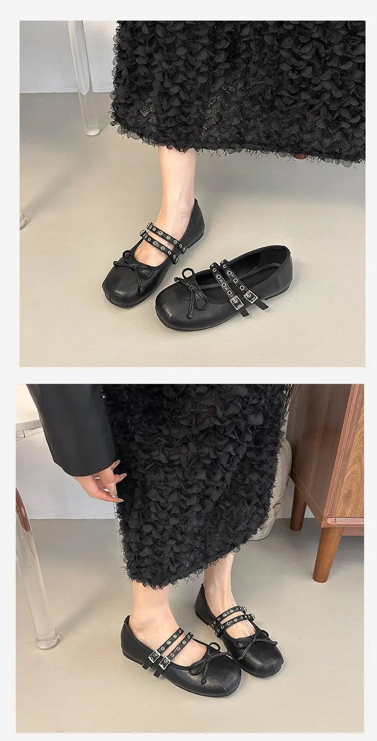 LBSFY -2025 Hot Selling Square Toe Butterfly-knot Women Mary Jane Shoes Ladies Soft Sole Dress Flats Casual Street Style Ballet Shoes