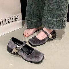 LBSFY -Spring Autumn Women's Luxury Mary Jane Shoes Square Toe Shallow Buckle Ladies Elegant Sole Ballte Shoes Casual Loafers Shoes