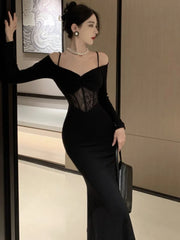 LBSFY -French Sexy Bodycon Knitted Mermaid Dresses Women Hollow Out Spaghetti Strap Corset Slim Waist Evening Party Dress Prom Vestidos