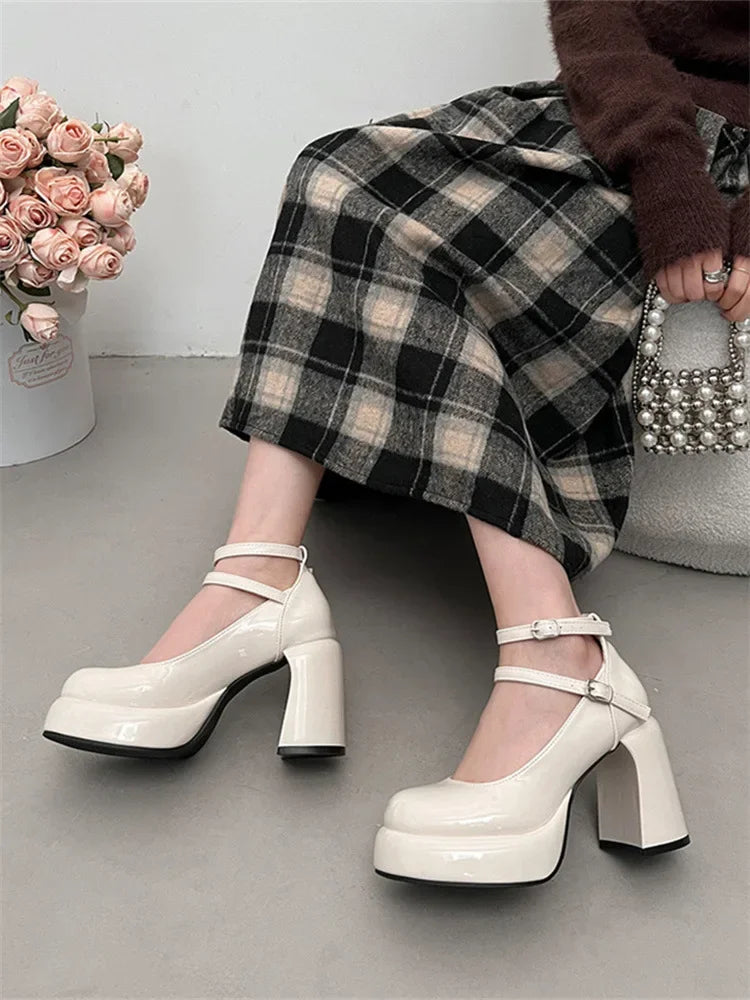 LBSFY -Mary Jane Pumps For Women Girls Fashion Brand New Chunky Heel Wedding Dress Shoes Spring New Pumps Classic Double Buckle