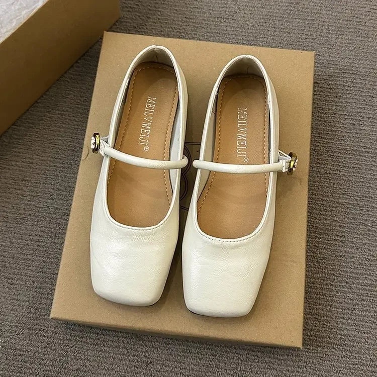 LBSFY -Women's Square Toe Slip-On Mary Jane Flat Shoes Soft Bottom Versatile Spring Summer New Style Casual Comfortable Leather Shoes