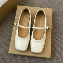 LBSFY -Women's Square Toe Slip-On Mary Jane Flat Shoes Soft Bottom Versatile Spring Summer New Style Casual Comfortable Leather Shoes