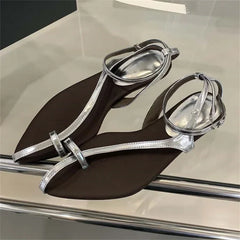 LBSFY -Summer Pointed Clip Toe Flat Heels Women Sandals Fashion Buckle Strap Casual Beach Party Flip Flops Shoes