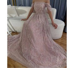 LBSFY  -Pink Beaded Glitter One Shoulder Wedding Dress A-line vestidos de noche Land-Length