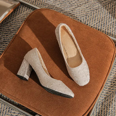LBSFY  -  Plus Size 30-43 High-heeled Shoes Women Square Toe Chunky Heel Inside Plush Party Dress Shoes For Ladies Winter Footwear