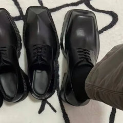 Lbsfy Luxury Designer Leather Women Shoes 2025 High Quality Chunky Platform Shoes for Women Square Toe Lace Up Unisex Casual Shoes