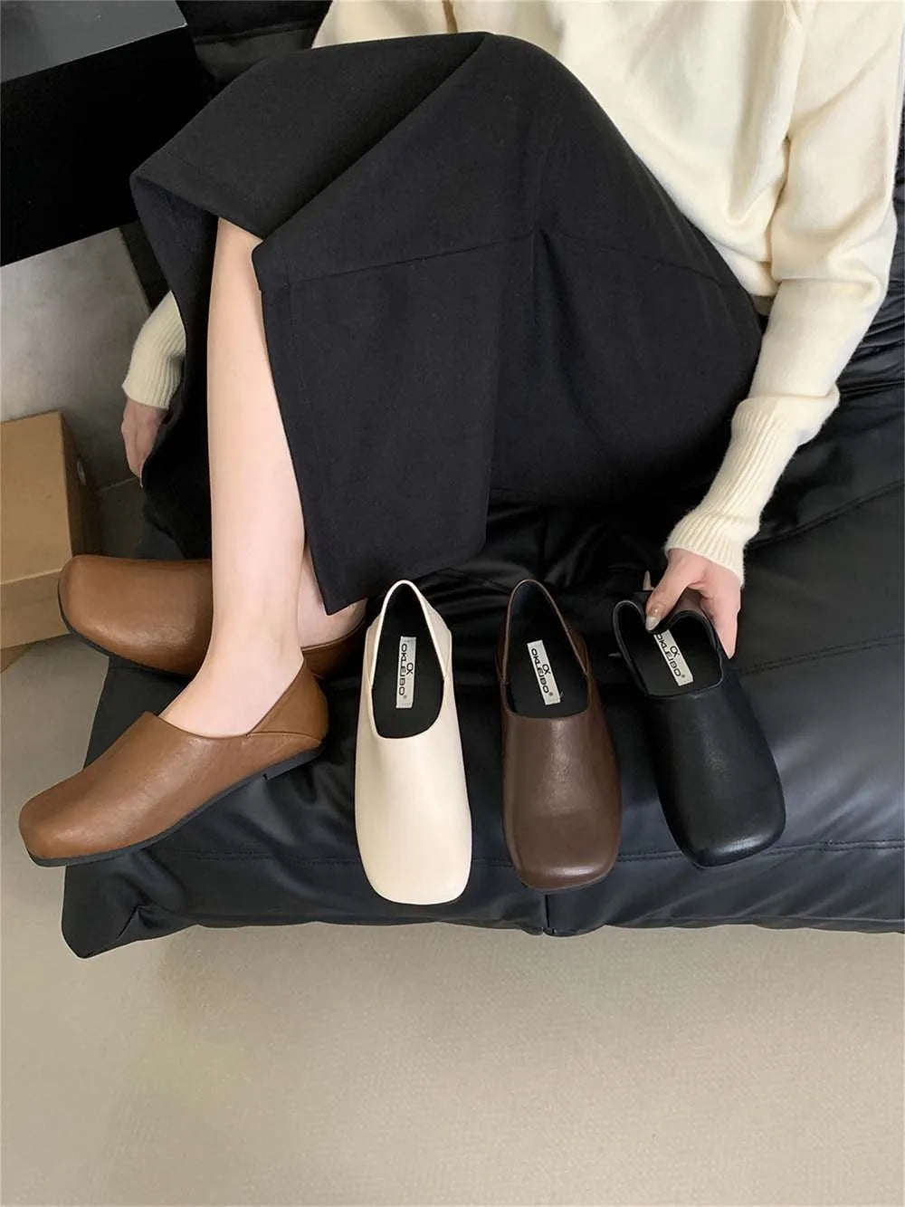 LBSFY  -  Round Toe Women Loafers 2024 New Arrivals Black Brown Khaki Beige Shallow Slip On Dress Shoes Daily Mules Shoes Mary Size 35-39