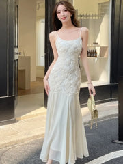 LBSFY -French Elegant Rose Mermaid Dresses For Women Summer Waist Embroidery Cinching Camisole Dresses Wedding Evening Party Prom Gown