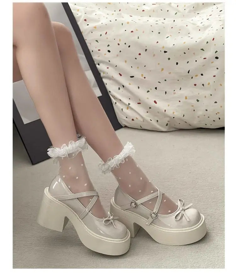 LBSFY -Lolita Shoes Women Japanese Style Mary Jane Shoes Women Vintage Shallow High Heels Chunky Platform Shoes Cosplay Female Sandals