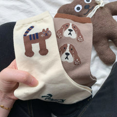 Lbsfy Socks Women Kawaii Cute Sock Cotton Casual Cartoon Dog Cat Tiger Print Streetwear Short Crew Middle Tube Ladies Calcetines Mujer