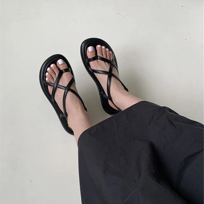 LBSFY  -  2024 Summer Gladiator Women Sandals Fashion Clip Toe Narrow Band Shoes Ladies Casual Outdoor Soft Sole Flats Sandalias