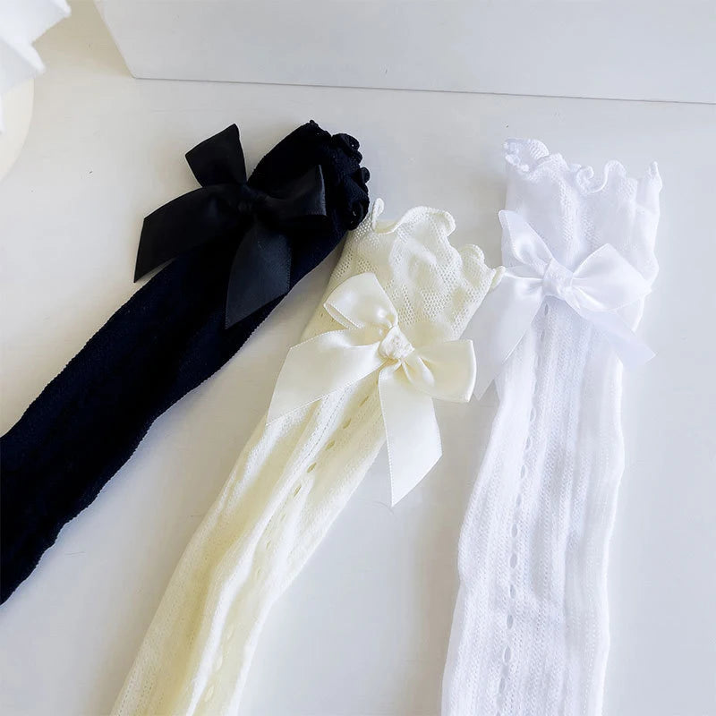 Lbsfy 3-12 Years Children's Bows Knee High Cute Sweet Socks Non-slip Lace Tulle Long Tube Socks Kids Girls Princess Socks