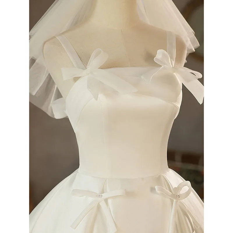 LBSFY -Customized Bow Simple Sling Evening Dresses Slim Waist Solid Elegant Temperament Prom Dress Korean Chic Wedding Party Vestidos