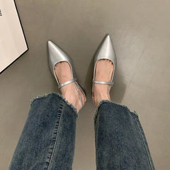 LBSFY  -  Summer Pointed Toe Women Sandal Shoes Fashion Shallow Slip On Flats Heel Ladies Elegant Office Shoes Outdoor Slingback Mules