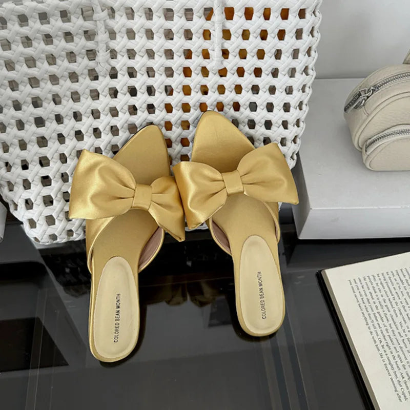 LBSFY - Brand Women Slippers Fashion Summer Bow Flat Sandals Outdoor Beach Slippers Women Flat Shoes Women Dress Slides Mujier