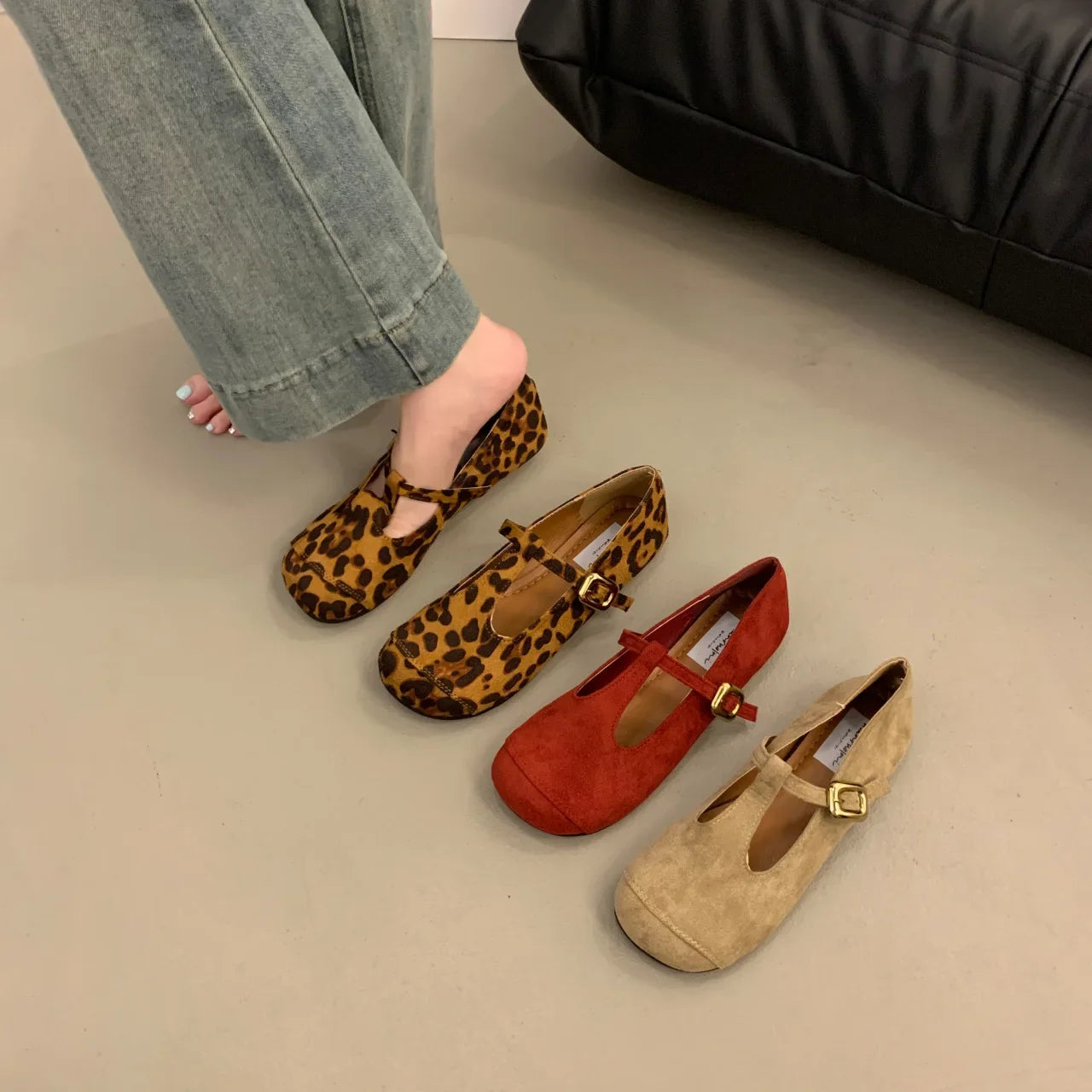LBSFY  -  Leopard Women Shoes Flats Mary Jane Walking Casual Spring Fashion Woman Dress Buckle Retro Single Shoes Zapatillas De Muje