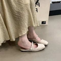 LBSFY -French Style Soft Shallow Heel Slippers Women's Spring Summer Trendy Knitted Outerwear Half Slippers Lazy Person Shoes