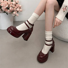 LBSFY -Mary Jane Pumps For Women Girls Fashion Brand New Chunky Heel Wedding Dress Shoes Spring New Pumps Classic Double Buckle